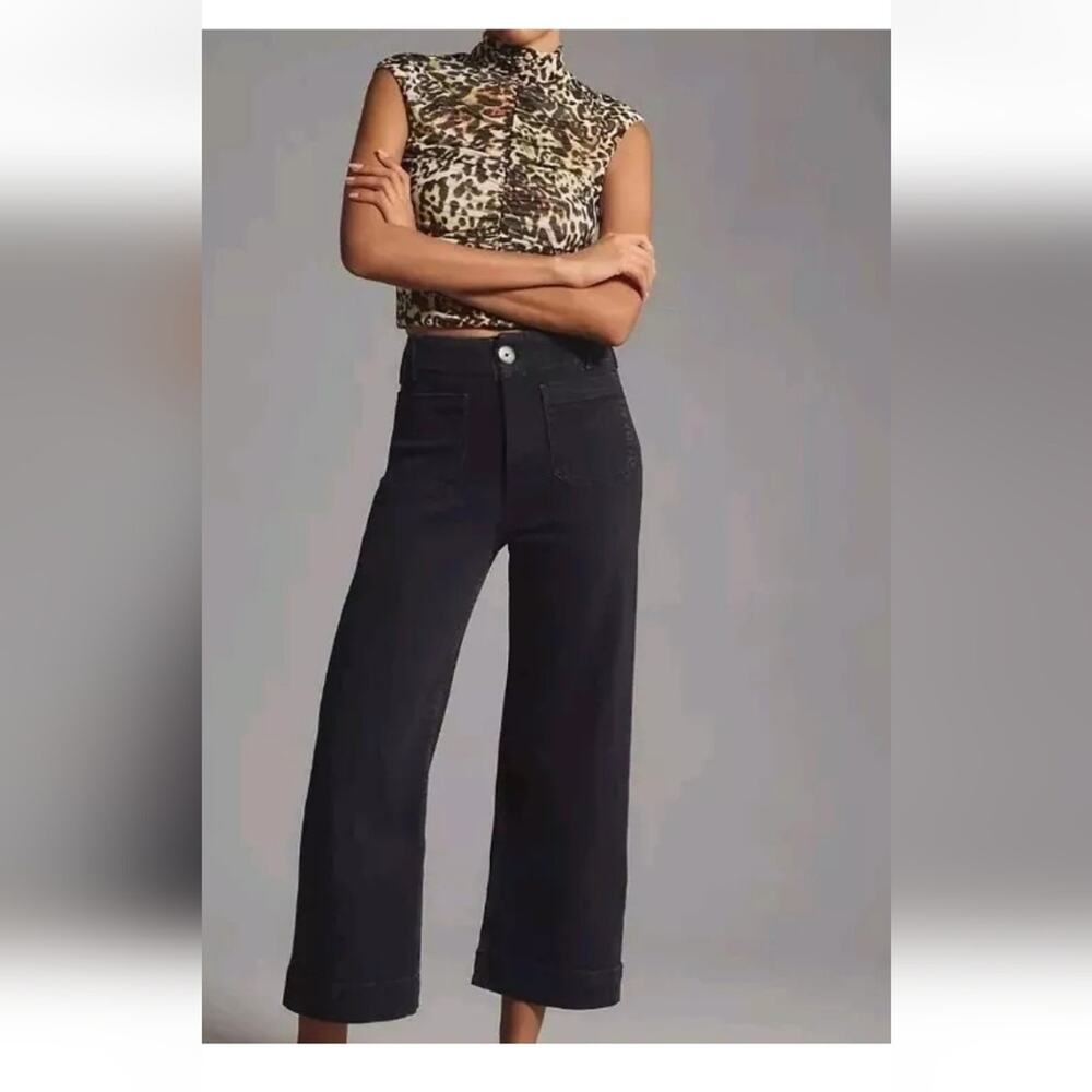 Maeve By Anthropologie The Colette Denim Cropped Wide Leg Jeans Black Sz 28